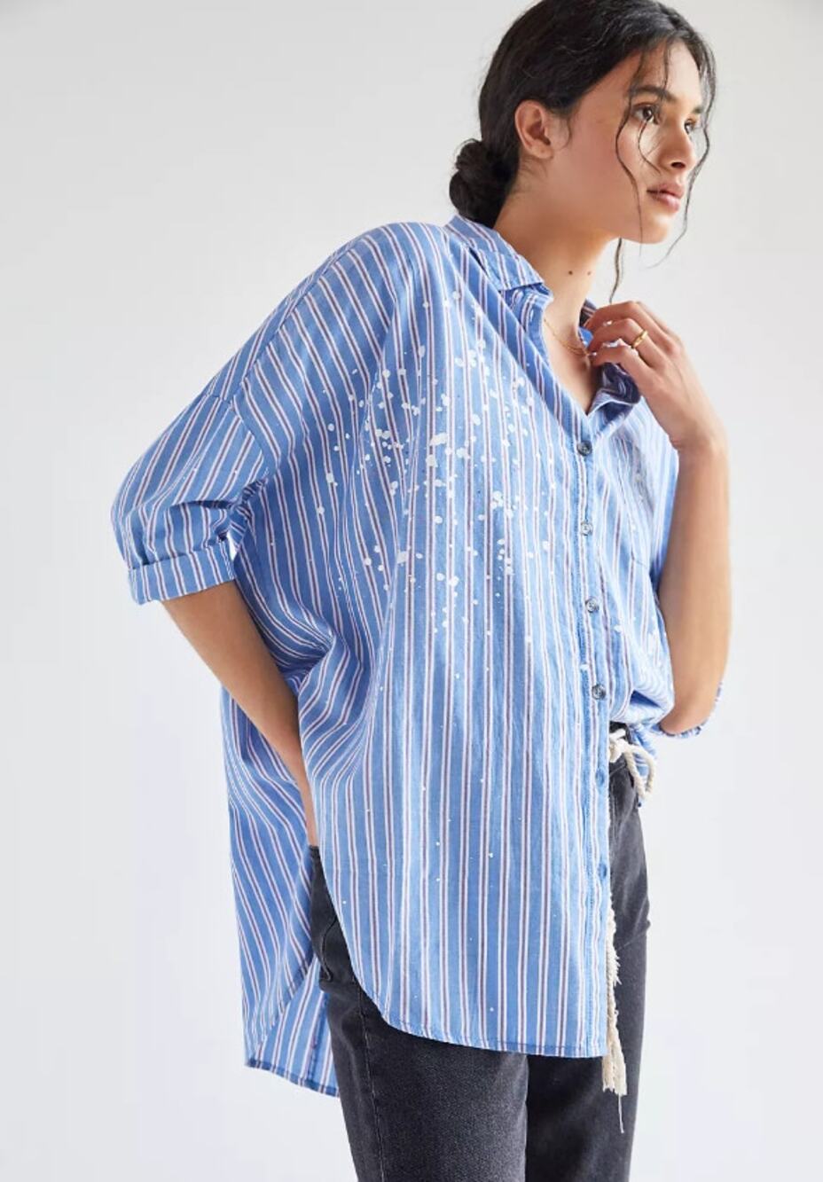 Pilcro Anthropologie Blue Stripe Button Down Shirt Preppy Oversized XS / Small